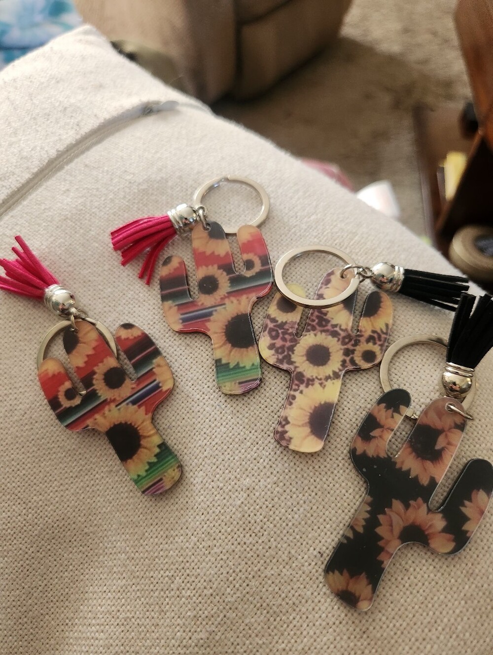 Sunflower Cactus Keychain - Floral Cactus Charm Key Ring